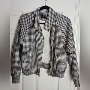 J. Crew Black & White Gingham Bomber with Gold-Tone Hardware